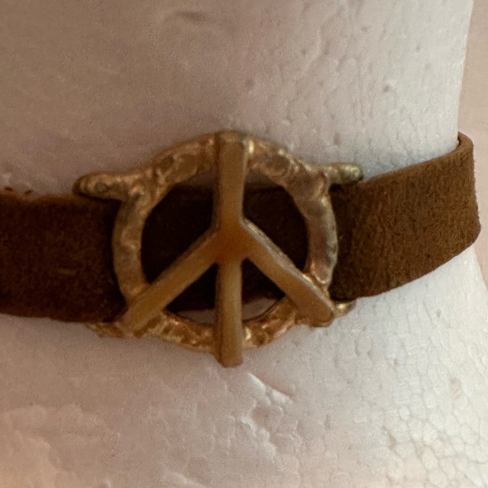 Vintage choker green brown suede gold hook closure ☮️ necklace - Picture 4 of 11